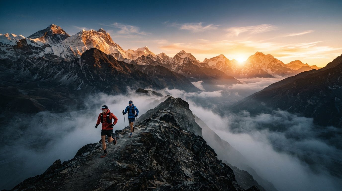 Runner on a Himalayan knife-edge ridgeline